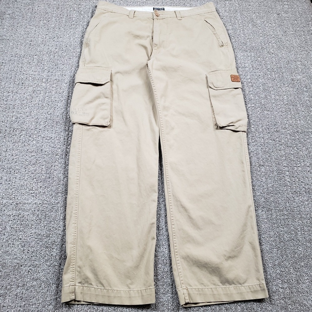 Vintage Polo Jeans Cargo Pants Mens 36x32 Tan Y2k Skater Baggy Ralph Lauren